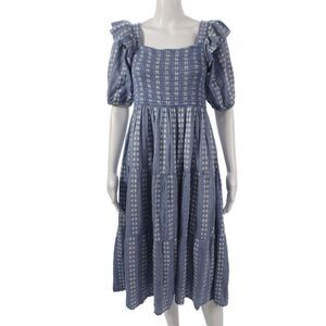 Sofie Schnoor Women Sundress Blue Cotton Square Neck Short Sleeve Size L
